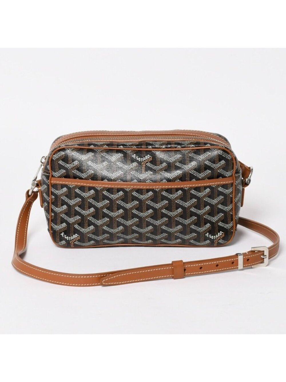 Goyard Cup Vert PM Shoulder Bag Brown Leather Silver
